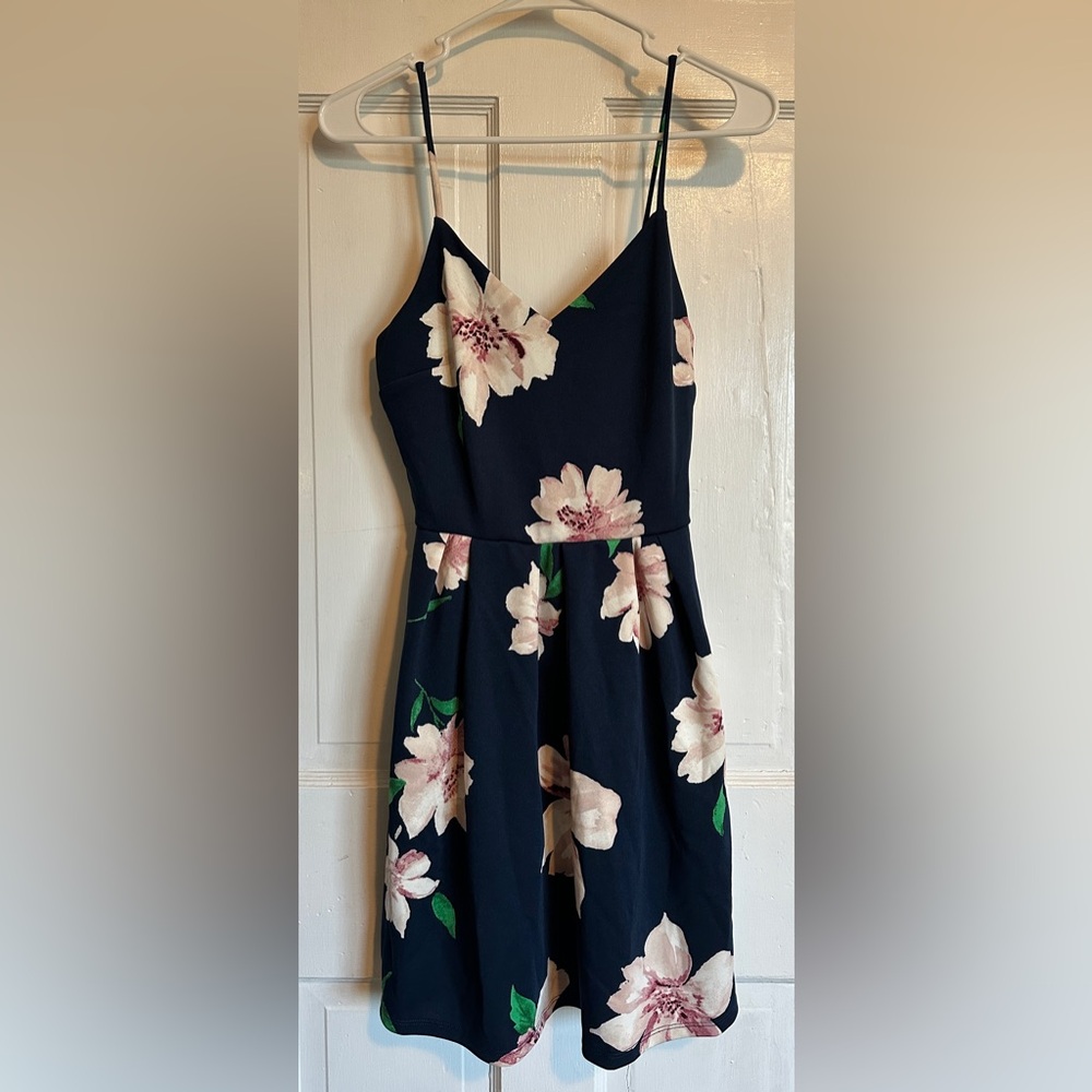 Monteau Navy Floral Spaghetti Strap Dress